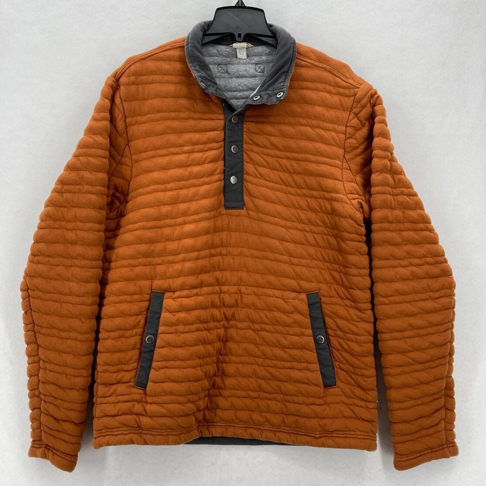 Duluth Trading Men's Quilted Pullover Jacket Rust Orange M Snap Neck Workwear